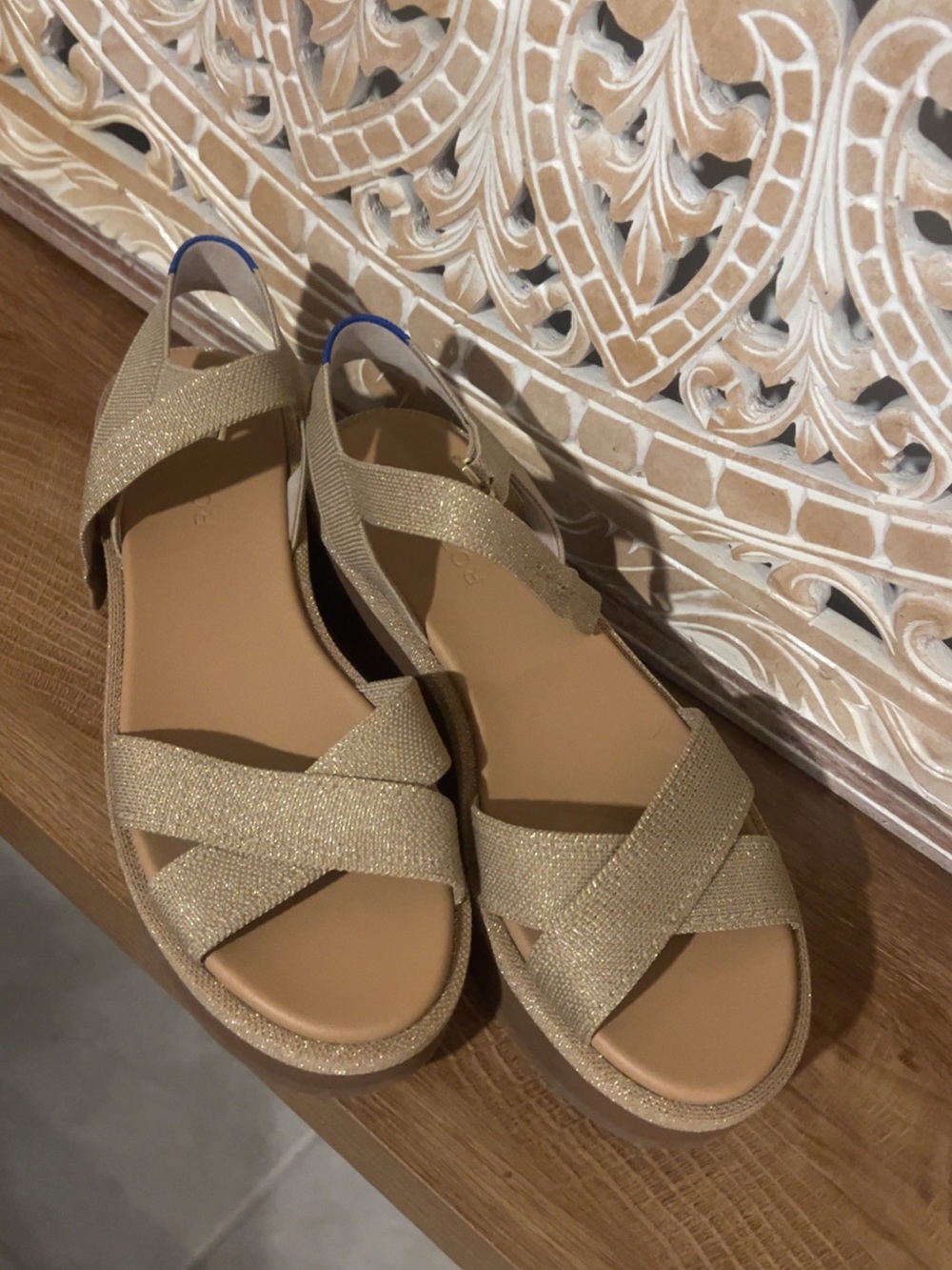 Rothy's Gold Glitter Crisscross Slingback Sandals - new without tags